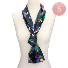 6PCS Silk Satin Mardi Gras Fleur de Lis Patterned Scarves