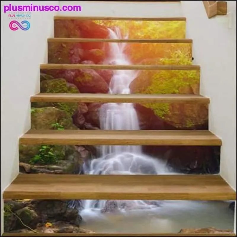 6pcs/set 3D Waterfall Stairs Sticker Risers Mural Sunset