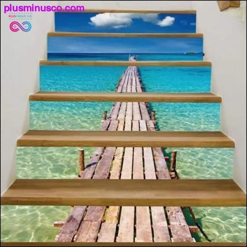 6pcs/set 3D Waterfall Stairs Sticker Risers Mural Sunset