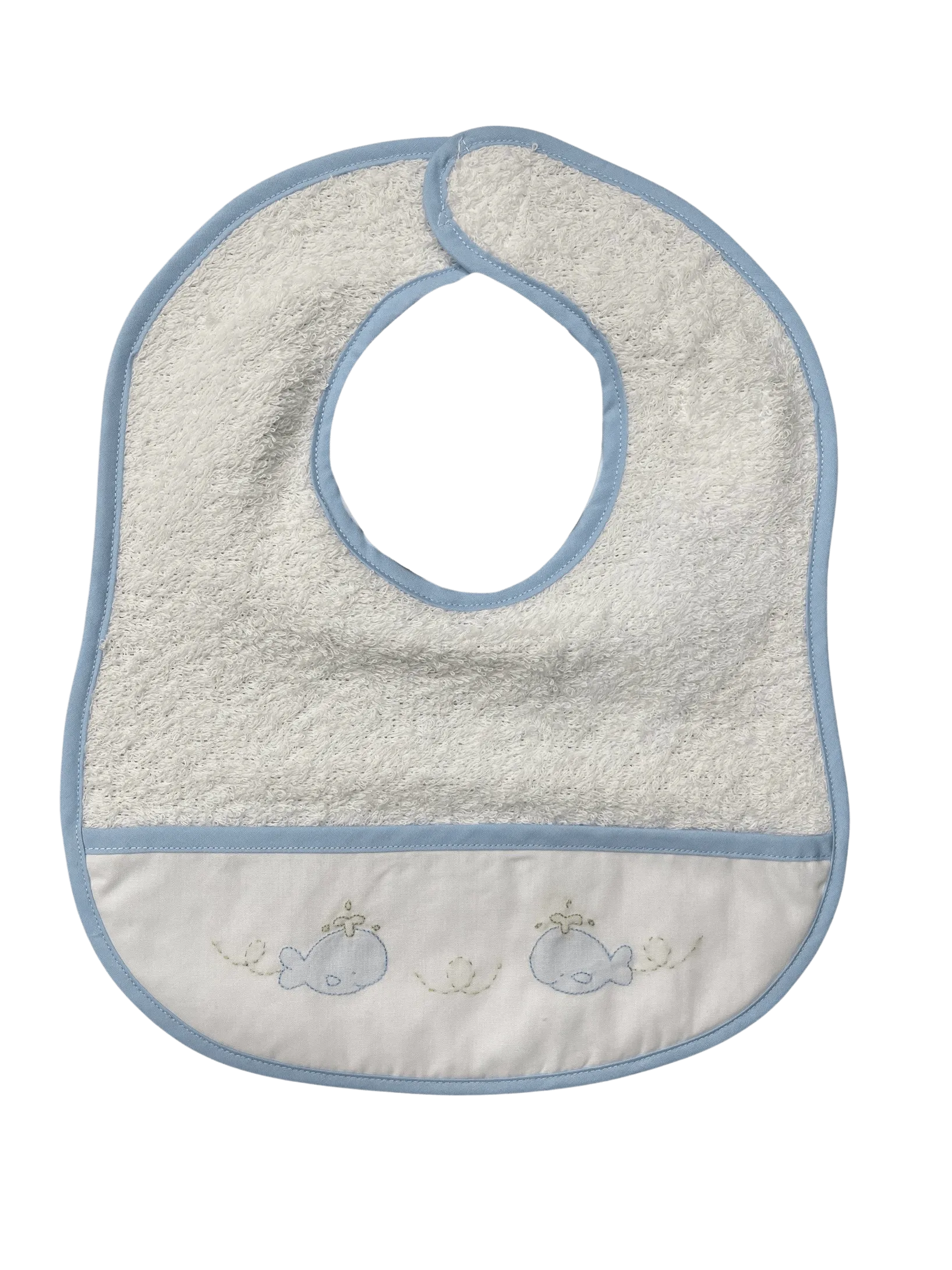 Auraluz Bib, Blue Whale, white terry cloth