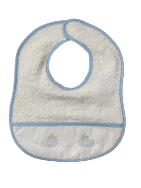 Auraluz Bib, Blue Whale, white terry cloth