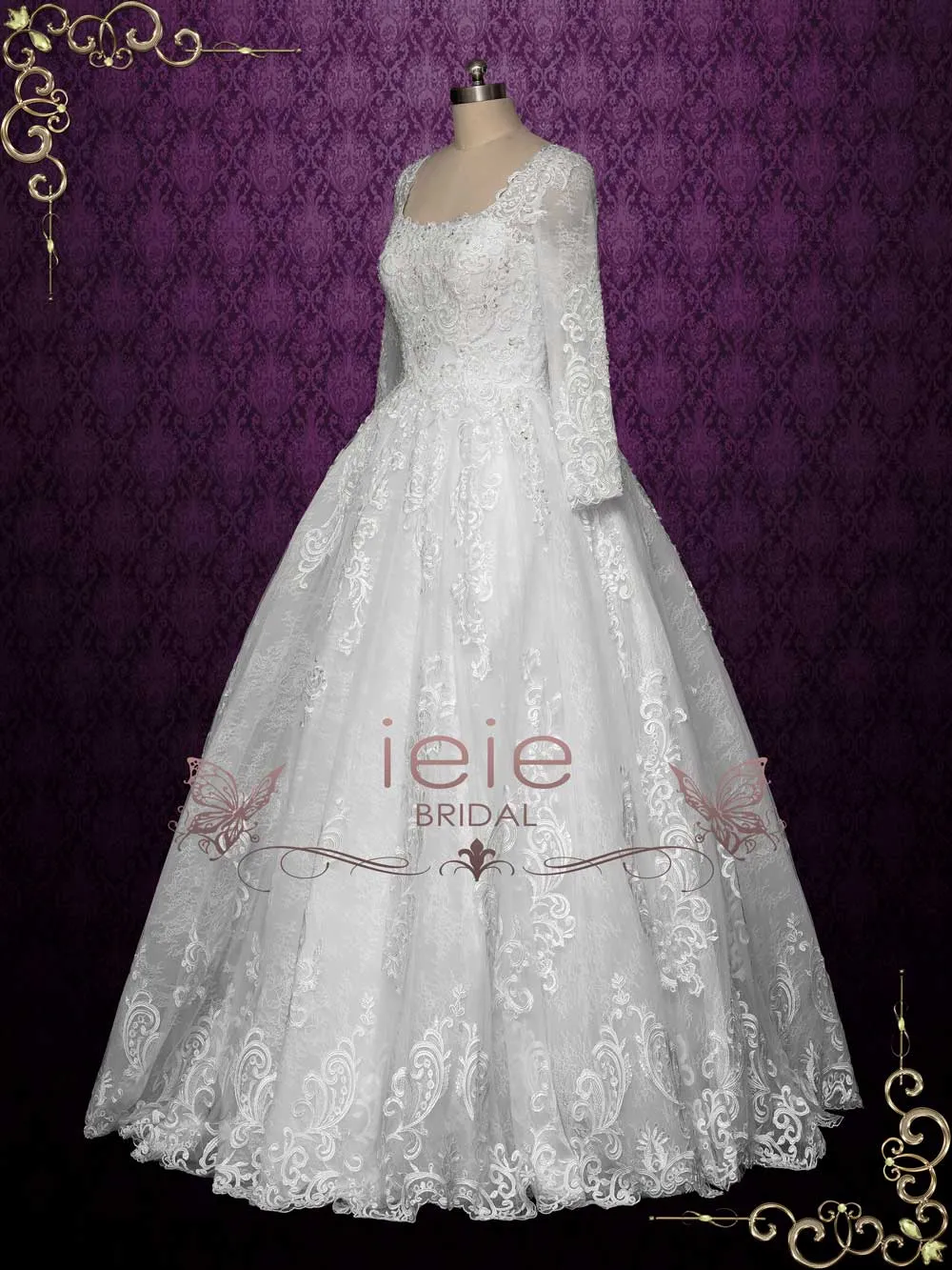 Ball Gown Lace Wedding Dress with Sleeves RIO