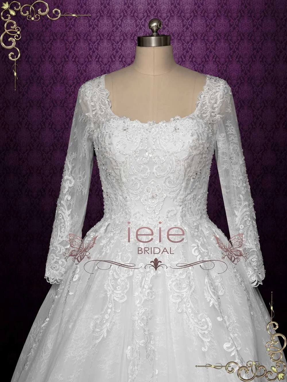 Ball Gown Lace Wedding Dress with Sleeves RIO