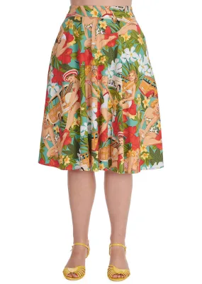 Banned Tropic Dreamer Pin-Up 50's Swing Skirt Blue