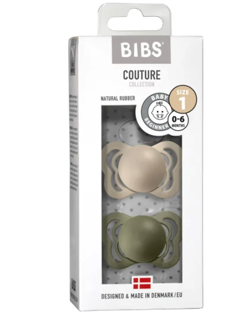 BIBS Dummies - Couture Latex Colour 2 Pk Vanilla/Olive