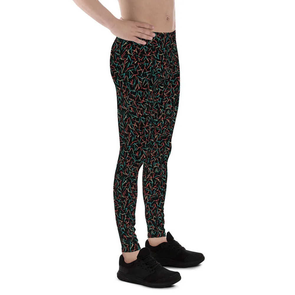 Birthday Boy Black Print Meggings, Men's Leggings Meggings Run Tights- Made in USA/MX/EU