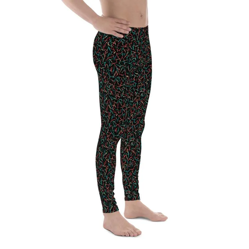 Birthday Boy Black Print Meggings, Men's Leggings Meggings Run Tights- Made in USA/MX/EU