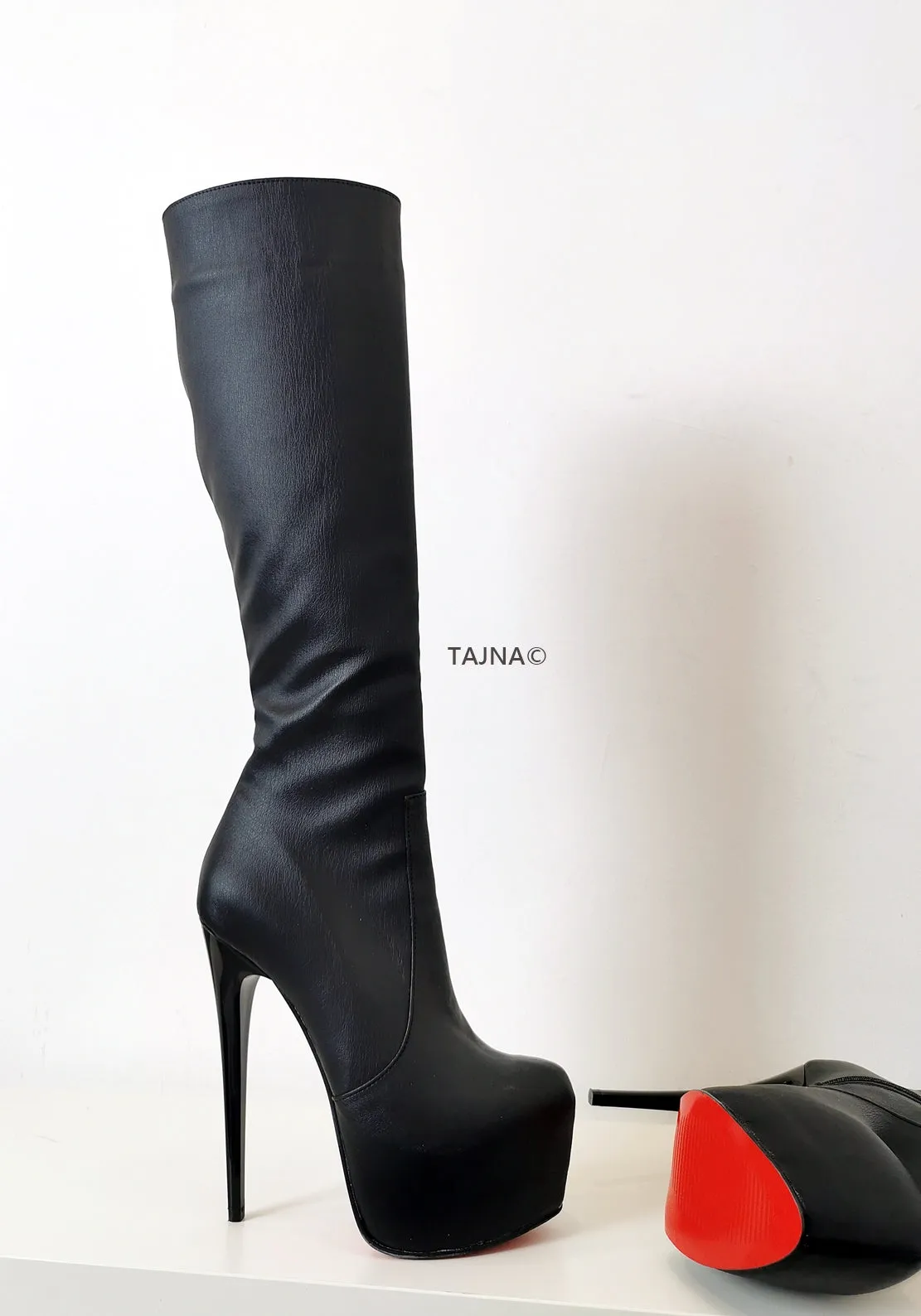 Black Matte Mid Calf Platform Boots