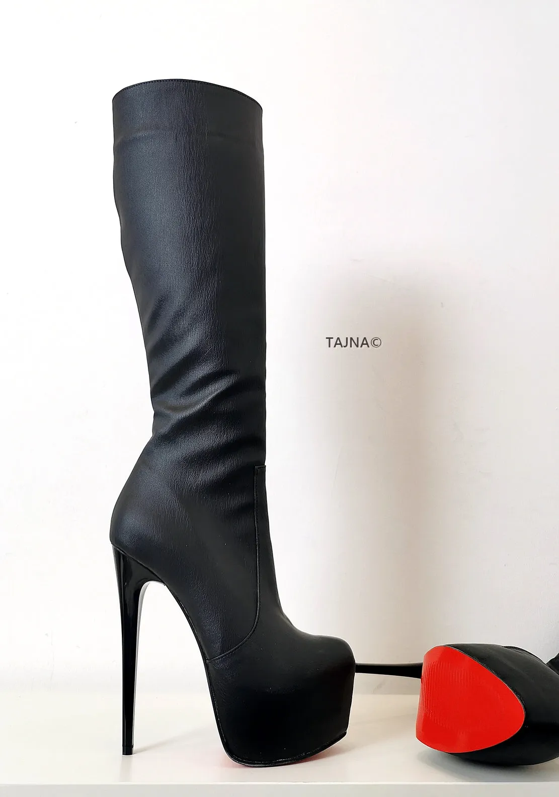 Black Matte Mid Calf Platform Boots