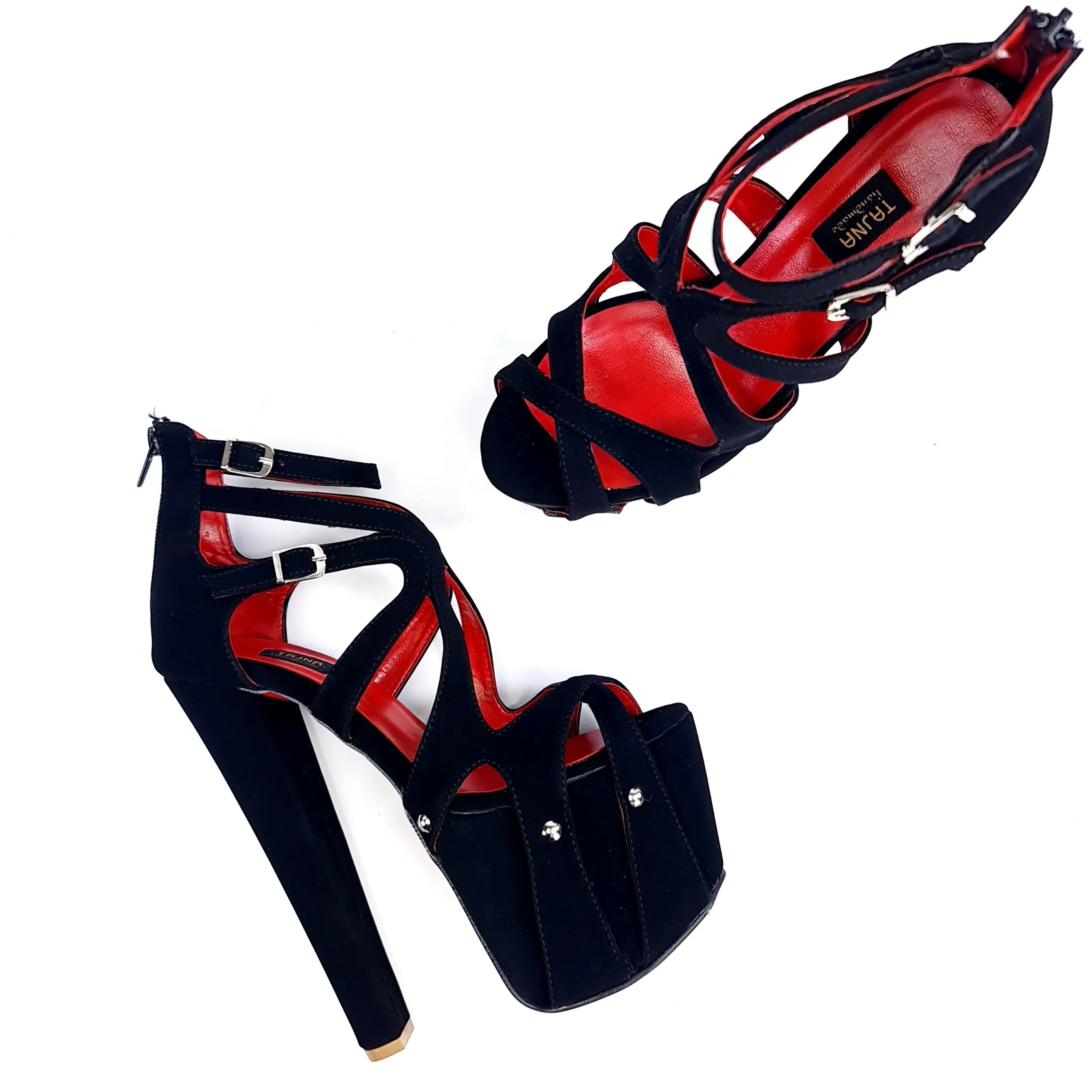 Black Suede Cage Bondage High Heels