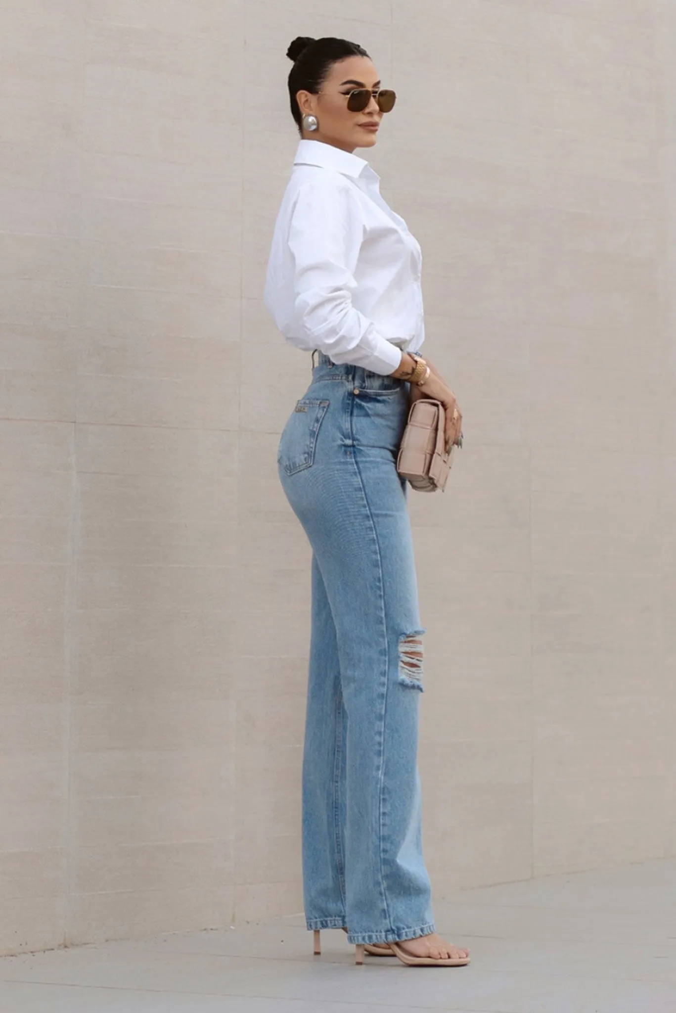 Calça Wide Leg Jeans Destroyed