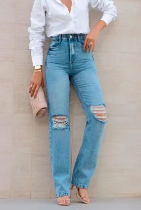 Calça Wide Leg Jeans Destroyed