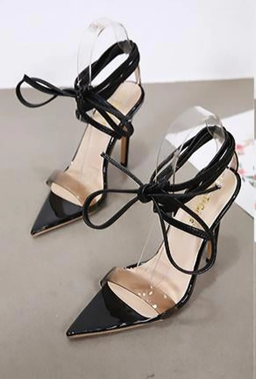 CARO - POINTY STRAP-UP SANDALS