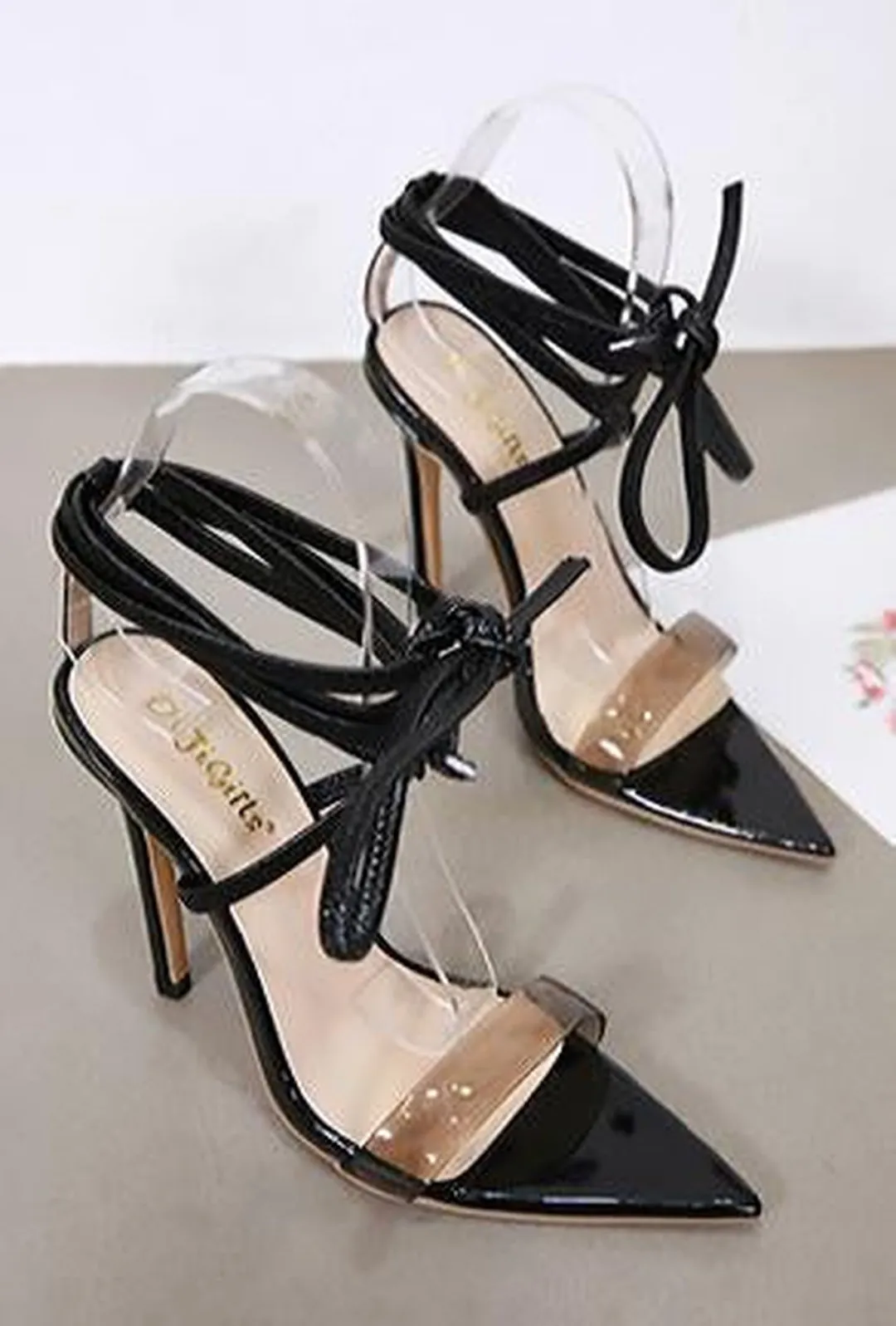 CARO - POINTY STRAP-UP SANDALS