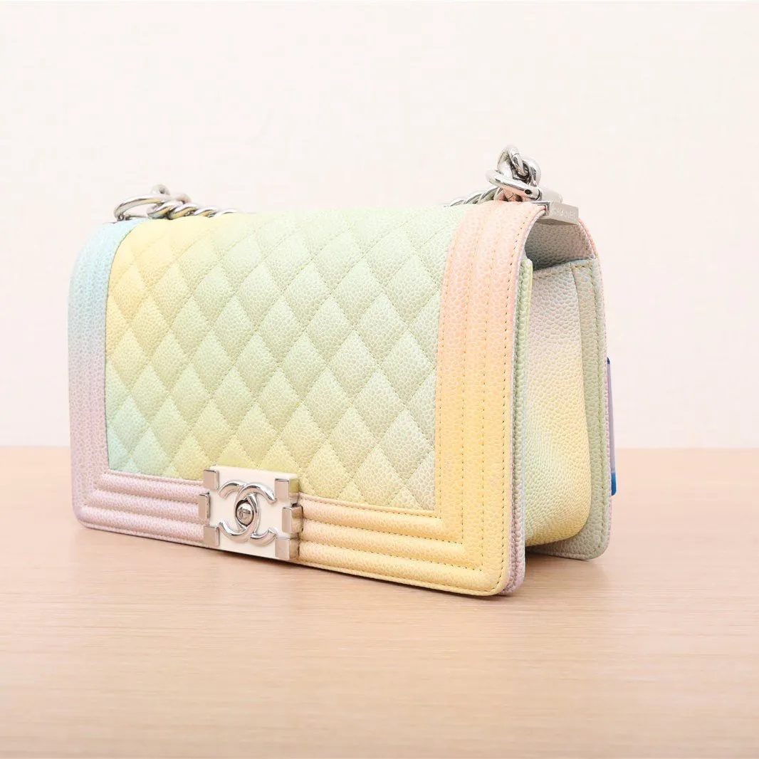 Chanel Quilted Medium Boy Rainbow Calfskin Rainbow Hardware