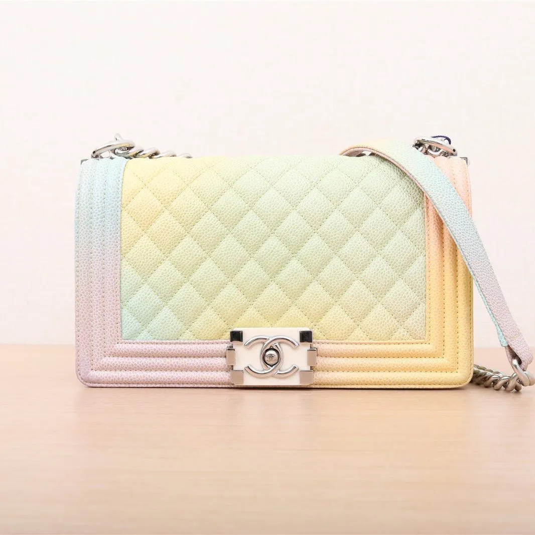 Chanel Quilted Medium Boy Rainbow Calfskin Rainbow Hardware