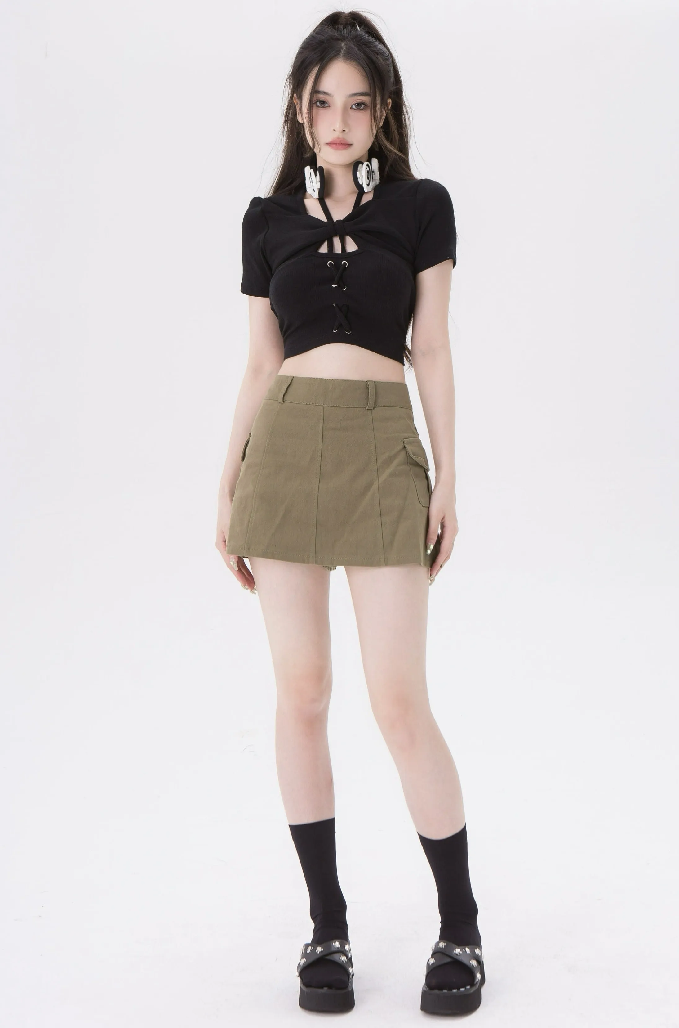 Cropped Overlap Halter String Top