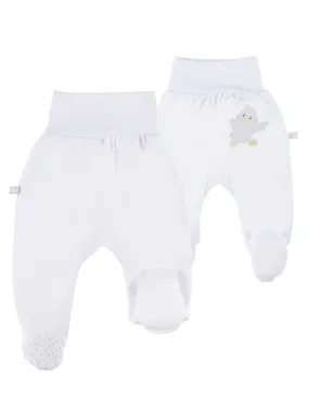 Early Baby Footed Trousers, Embroidered Chick On The Rear - White