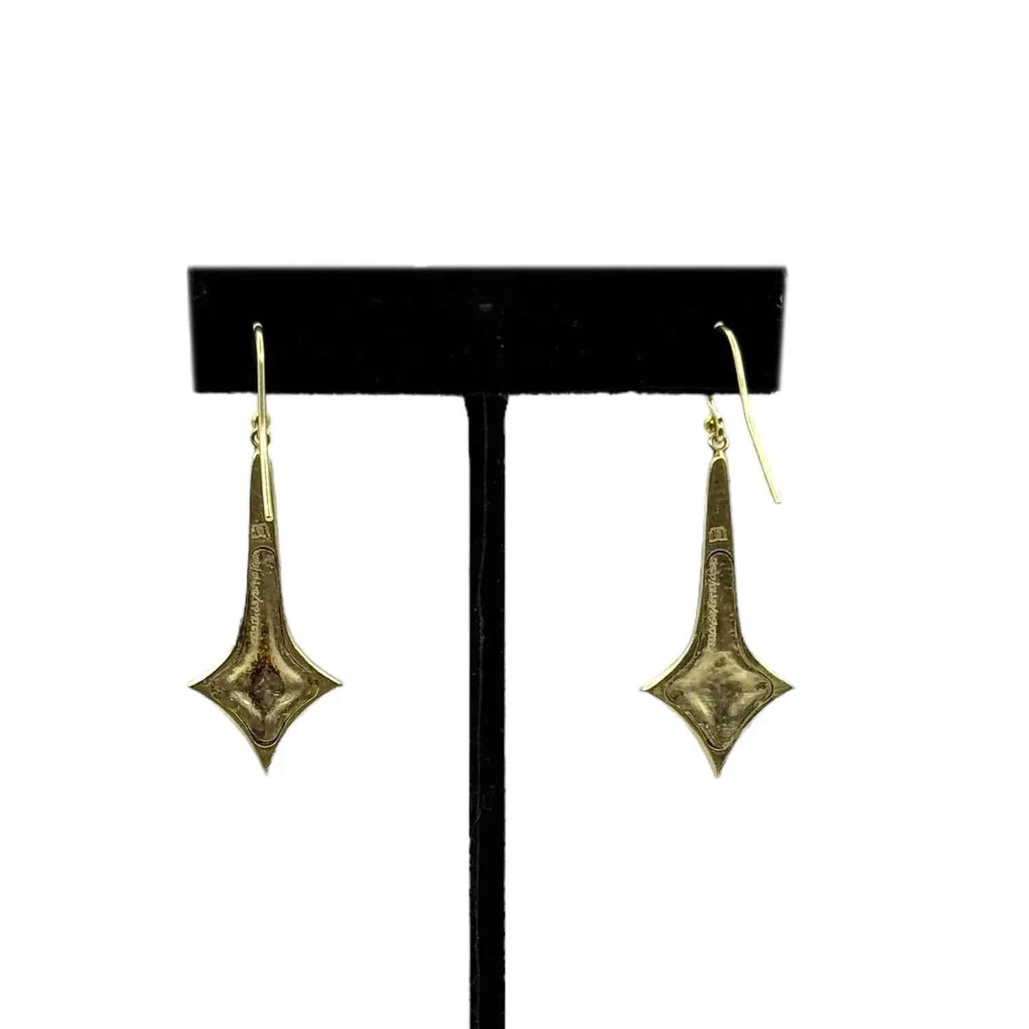 EARRINGS Dangling Hammered 14K Gold & Diamond with Studded Edges