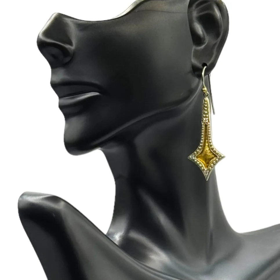 EARRINGS Dangling Hammered 14K Gold & Diamond with Studded Edges