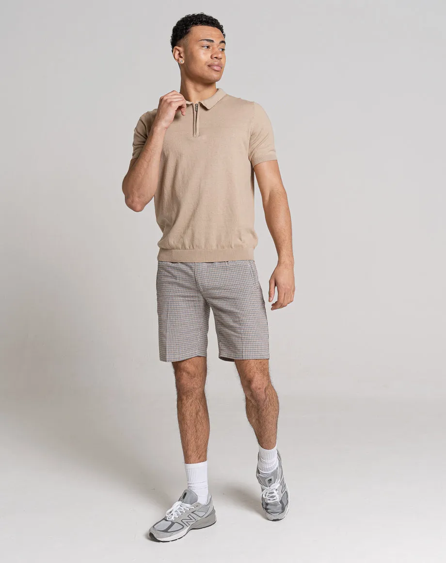 ESSENTIAL SHORT SLEEVE ZIP POLO TOP | LIGHT STONE MARL