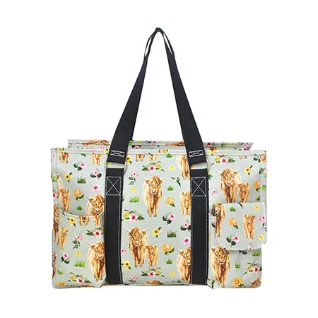 Floral Cow NGIL Zippered Caddy Organizer Tote Bag