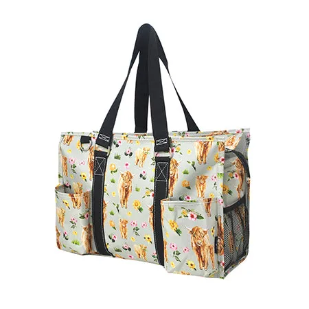 Floral Cow NGIL Zippered Caddy Organizer Tote Bag