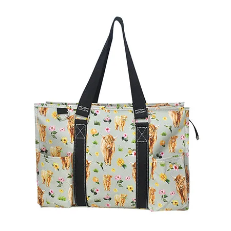 Floral Cow NGIL Zippered Caddy Organizer Tote Bag