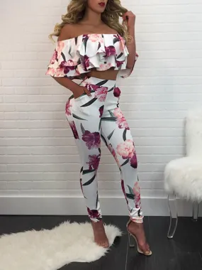 FLORAL RUFFLE SKINNY PANTS SET