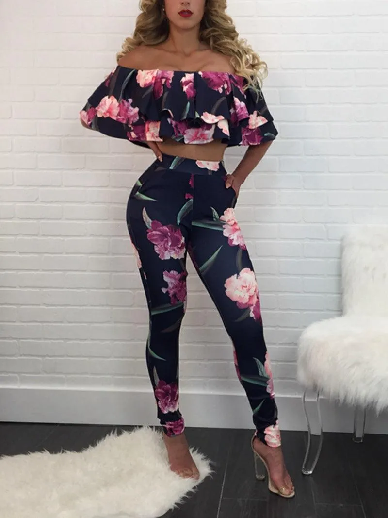 FLORAL RUFFLE SKINNY PANTS SET