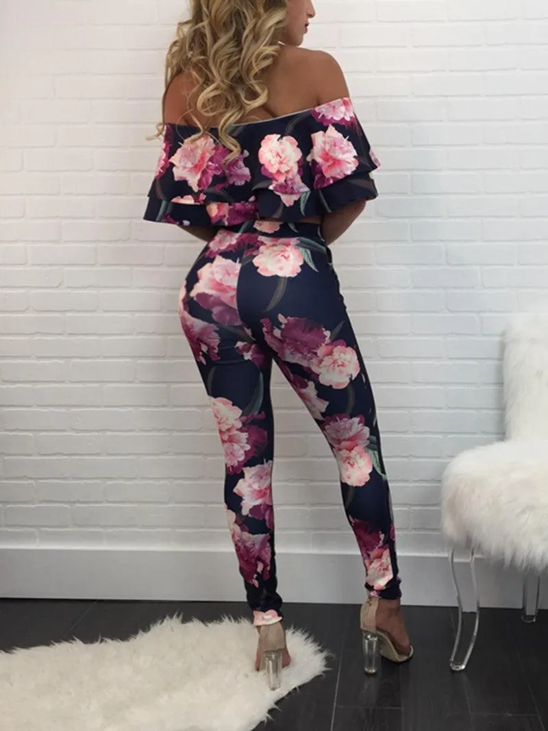 FLORAL RUFFLE SKINNY PANTS SET