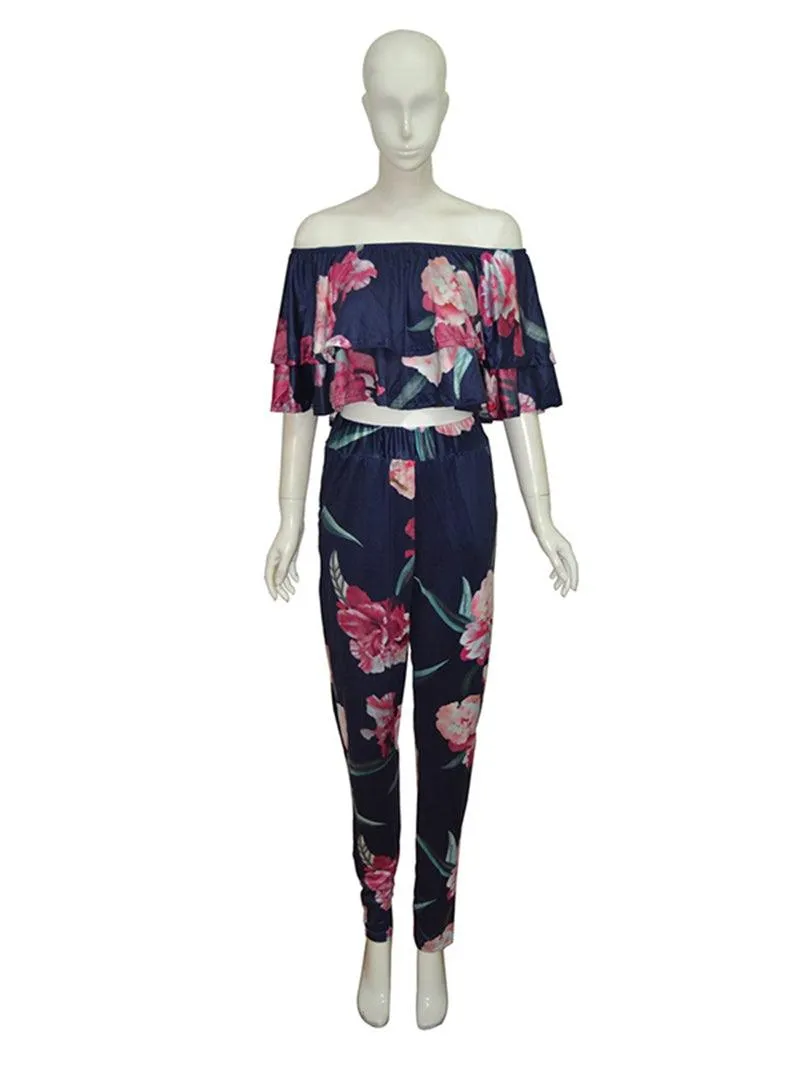 FLORAL RUFFLE SKINNY PANTS SET