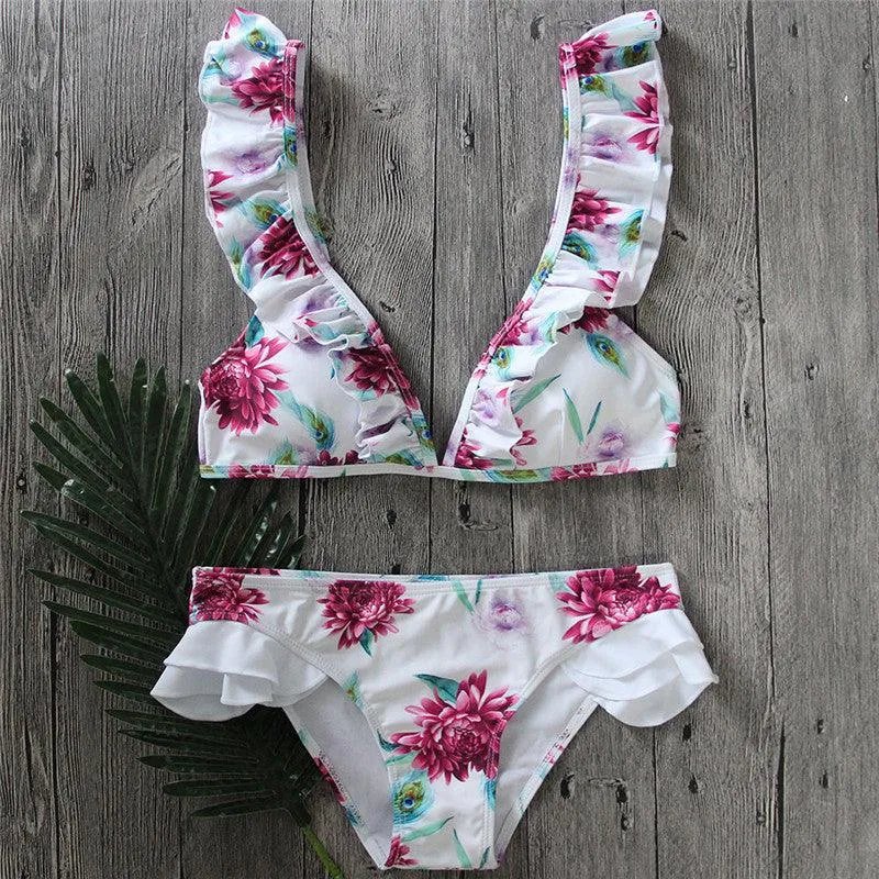 FLORAL RUFFLED TWO-PIECE SWIMSUIT