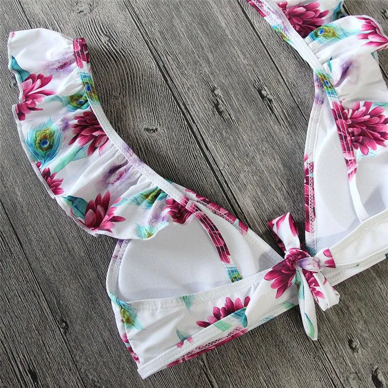 FLORAL RUFFLED TWO-PIECE SWIMSUIT