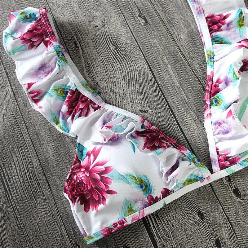 FLORAL RUFFLED TWO-PIECE SWIMSUIT