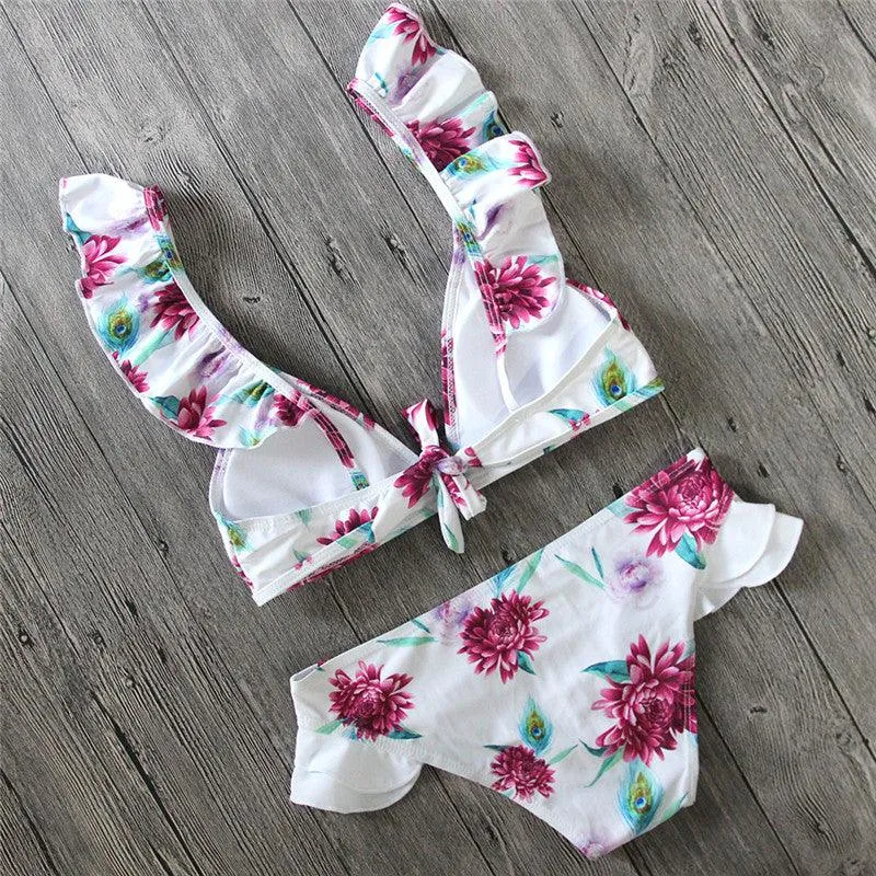 FLORAL RUFFLED TWO-PIECE SWIMSUIT