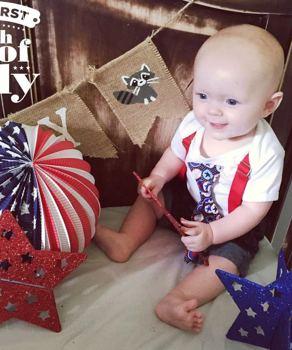 Fourth of July Outfit Baby Boy Star Tie with Suspenders Red and Blue