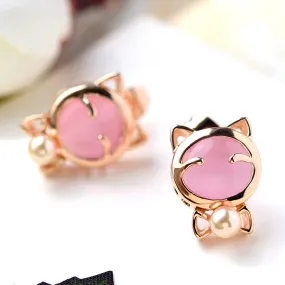 Gold Bowtie Cat Stud Earrings (14K Gold Plated)