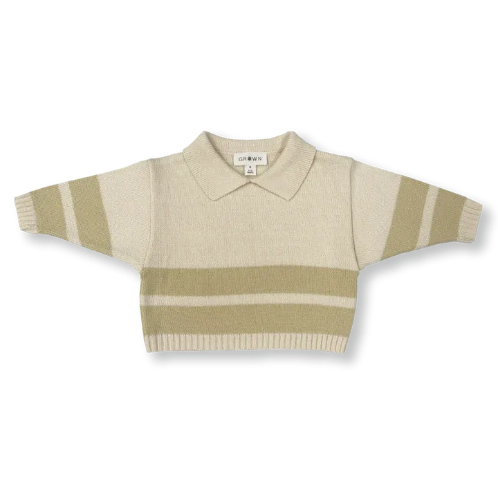 Grown - Striped Collar Pull Over - Milk/Pistachio