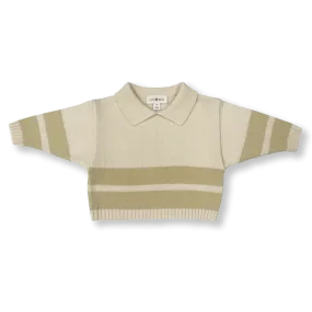 Grown - Striped Collar Pull Over - Milk/Pistachio