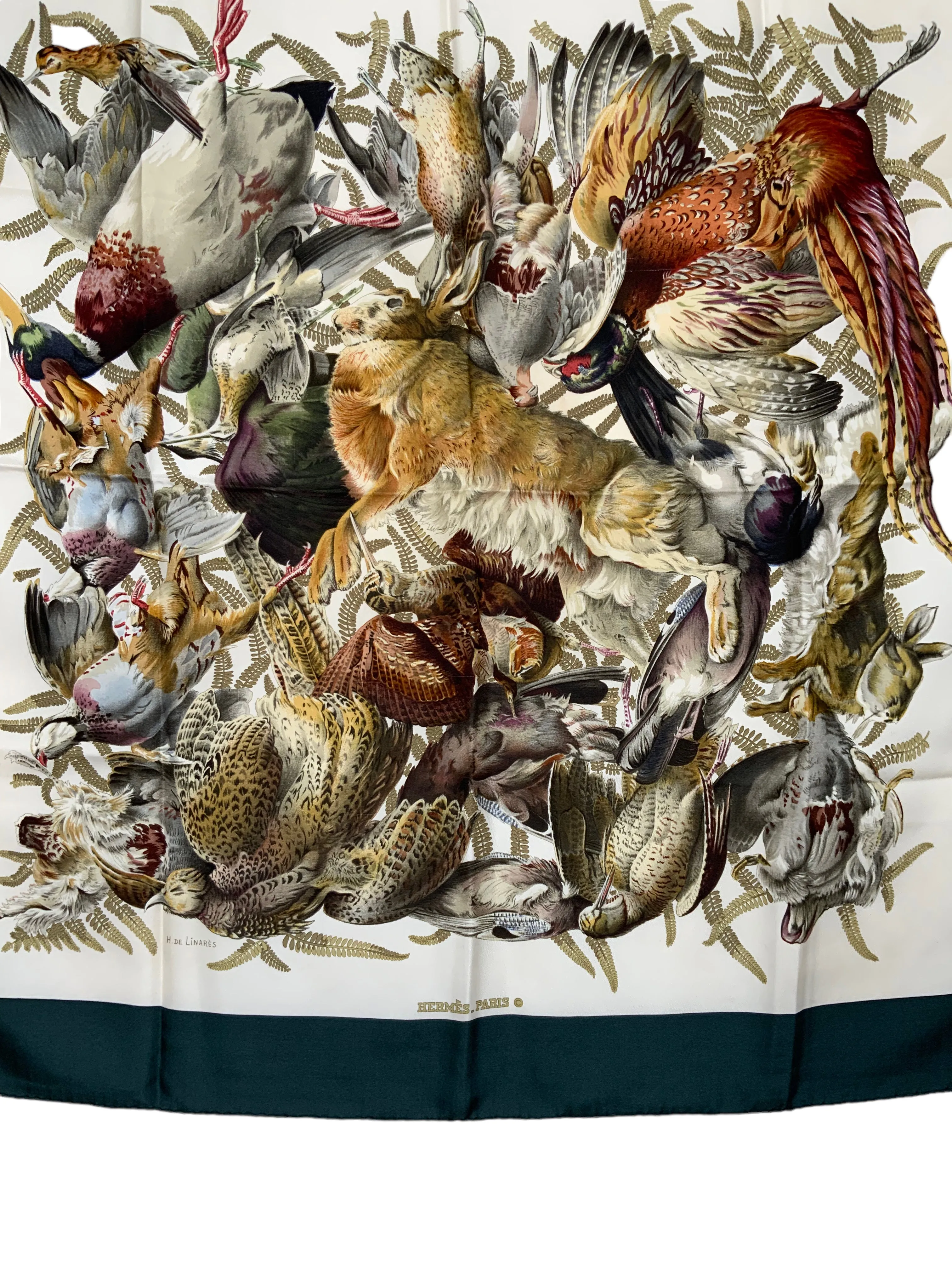 HERMES Gibiers Rabbit & Bird Hunting Silk Scarf 90