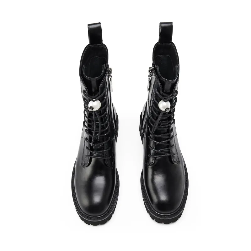 Ladies Lace Up Leather Military Boot 5563