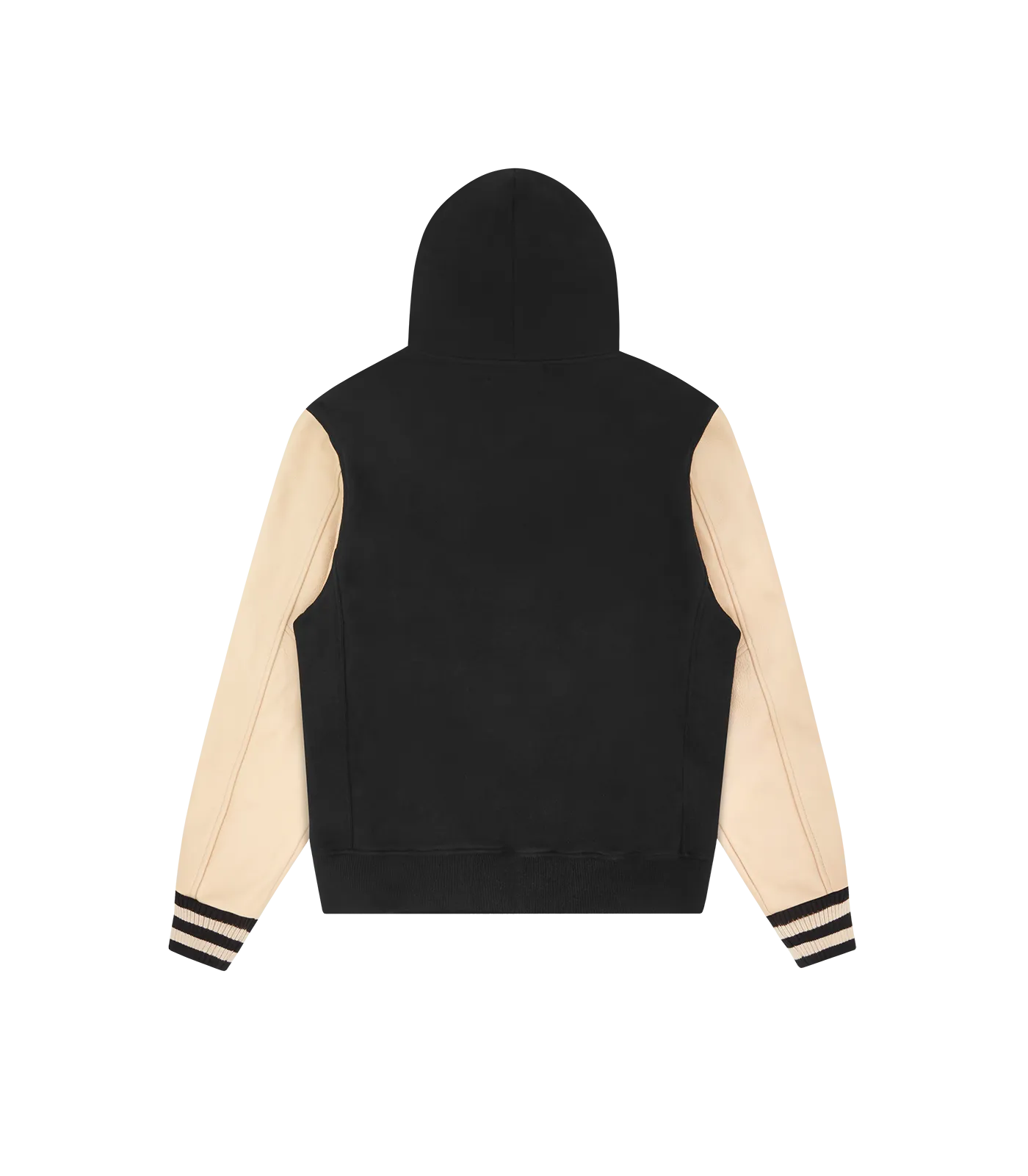 LEATHER SLEEVE ASTRO ZIP THROUGH HOOD - BLACK