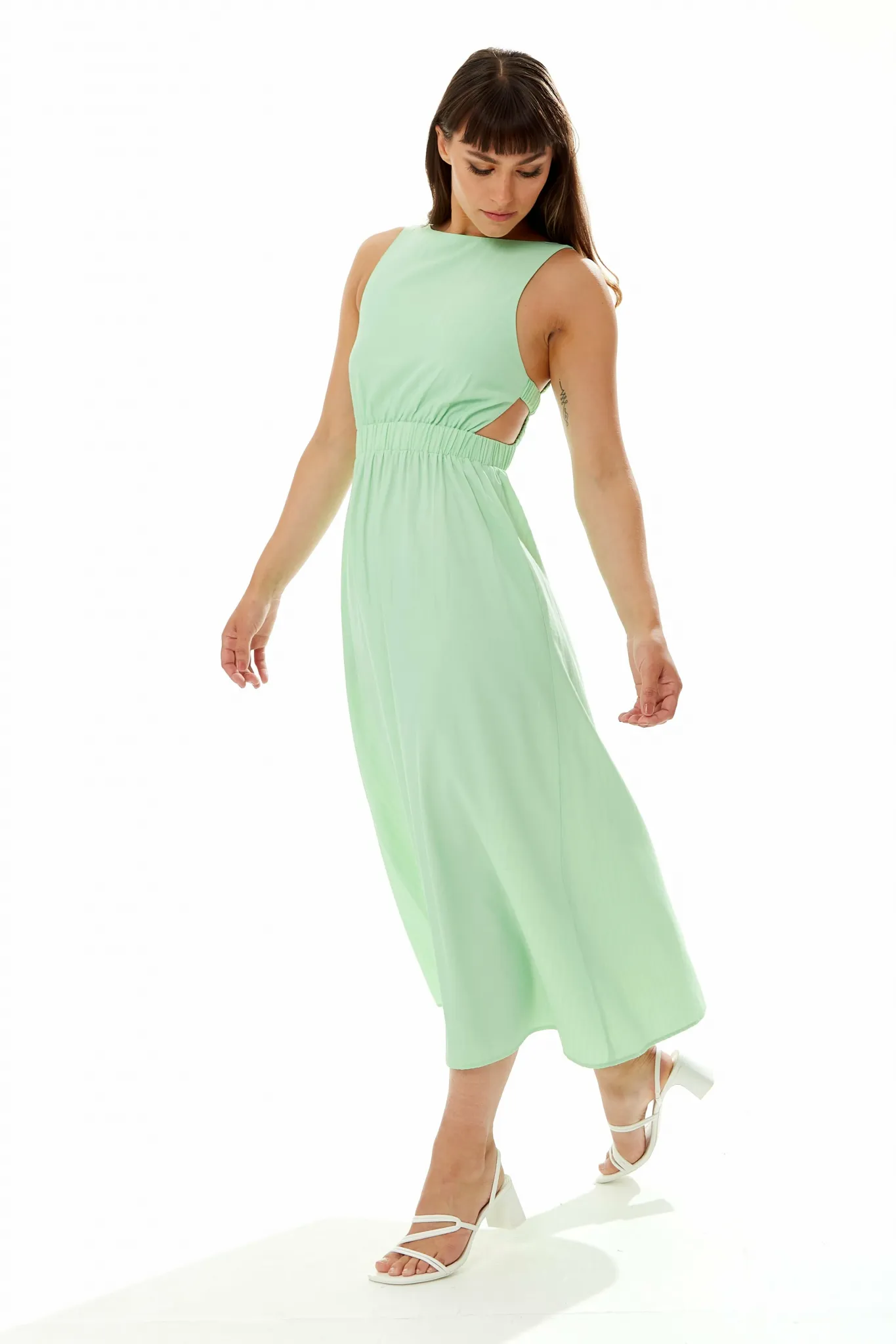 Liquorish Midi Dress Open Back And Elasticated Waist