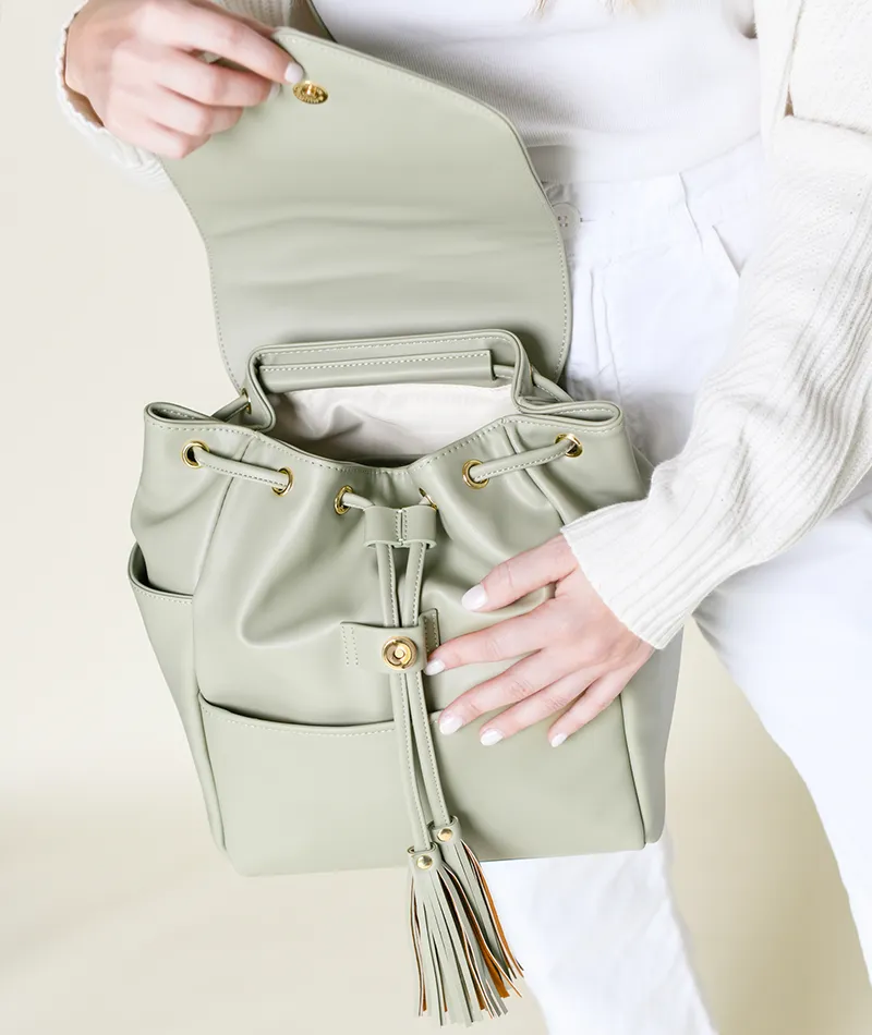 Luna Drawstring Backpack - Sage Green - [Outlet RETIRED Final Sale]