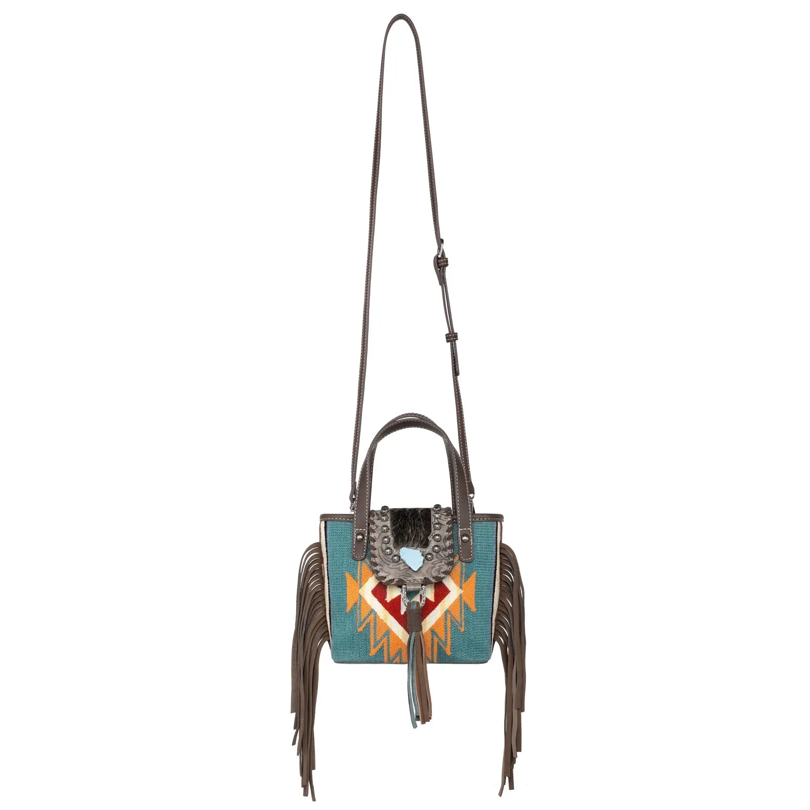 Montana West Hair-On Cowhide Aztec Tapestry Crossbody Mini Tote