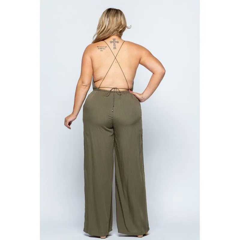 Olive Woven Jumpsuit - Plus Size