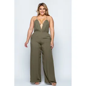 Olive Woven Jumpsuit - Plus Size