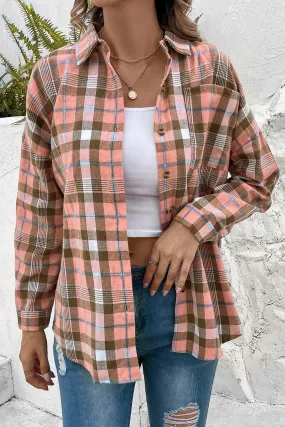 Plaid Collared Neck Long Sleeve Button-Up Shirt