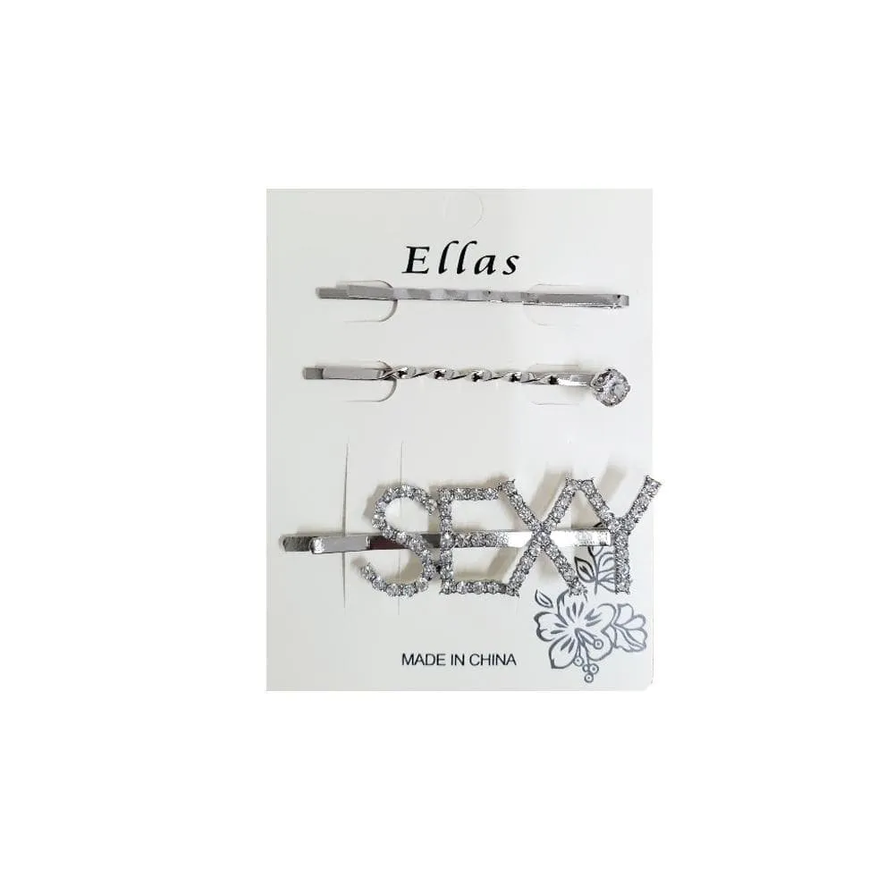 SEXY 2 | Rhinestone Hair Pin 3PCS Silver